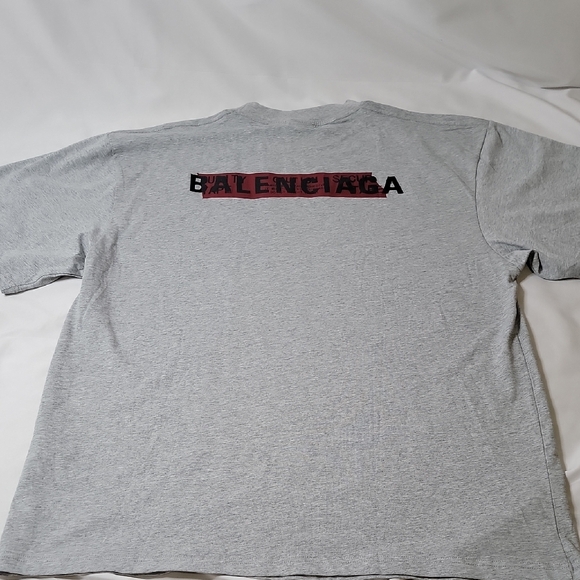 Balenciaga Light Gray Red Tape Graphic Tee - Picture 4 of 6